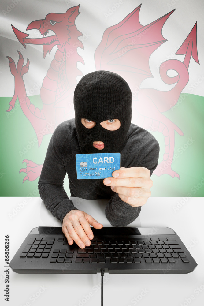 Cybercrime concept with national flag on background - Wales Cybercrime concept with national flag on background - Wales