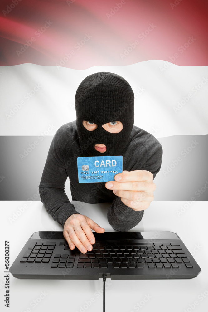 Cybercrime concept with national flag on background - Yemen Cybercrime concept with national flag on background - Yemen