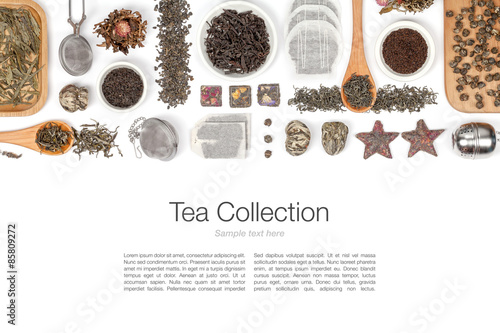 large tea selection on white background