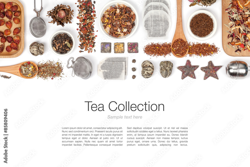 large tea selection on white background large tea selection on white background