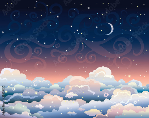 Night sky with clouds and moon.
