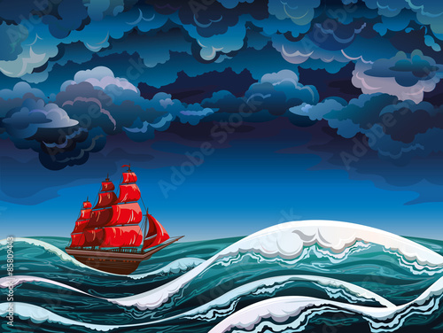 Sailboat and shtorm.