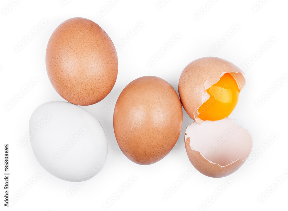 Broken egg isolated placed on the white background Broken egg isolated placed on the white background