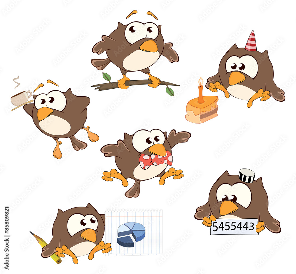 Obraz premium Set of cute owls for you design. Cartoon