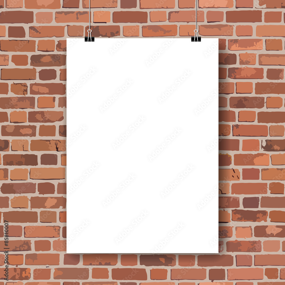 Blank paper poster on red brick wall Blank paper poster on red brick wall
