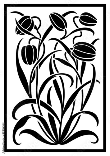 Fototapeta Naklejka Na Ścianę i Meble -  Vector black silhouette of flowers ornament. Figure bouquet in the form of a stencil