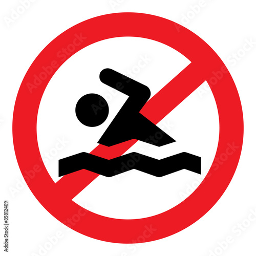 Vector illustration of no swimming red and white sign