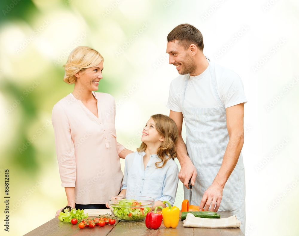 happy family cooking vegetable salad for dinner happy family cooking vegetable salad for dinner