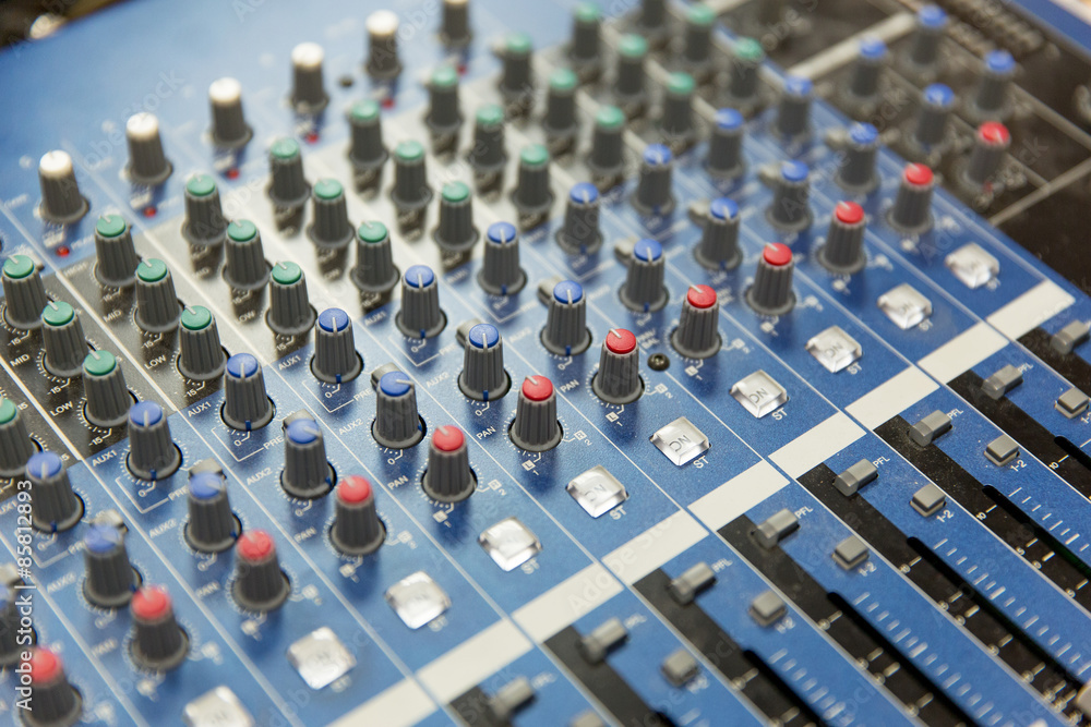 Fototapeta premium control panel at recording studio or radio station