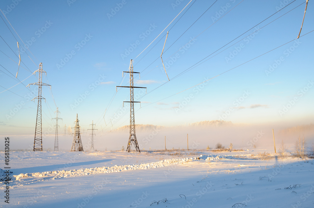 Power lines in the frost