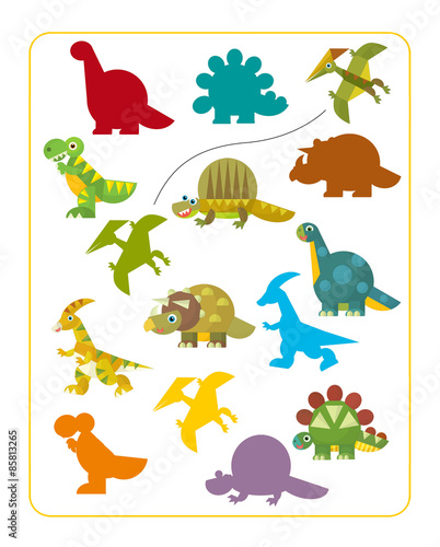 Cartoon dinosaurs - matching game - illustration
