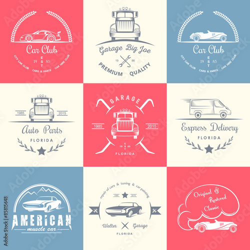 Set of vintage badges car club and garage