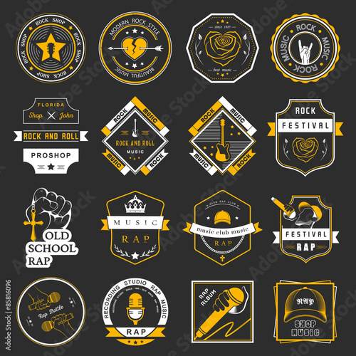 Set of vector logos and badges of music