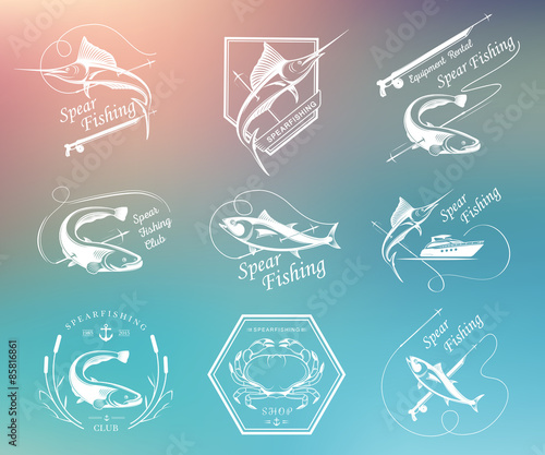 Big Set of Logos, Badges and Icons Spearfishing
