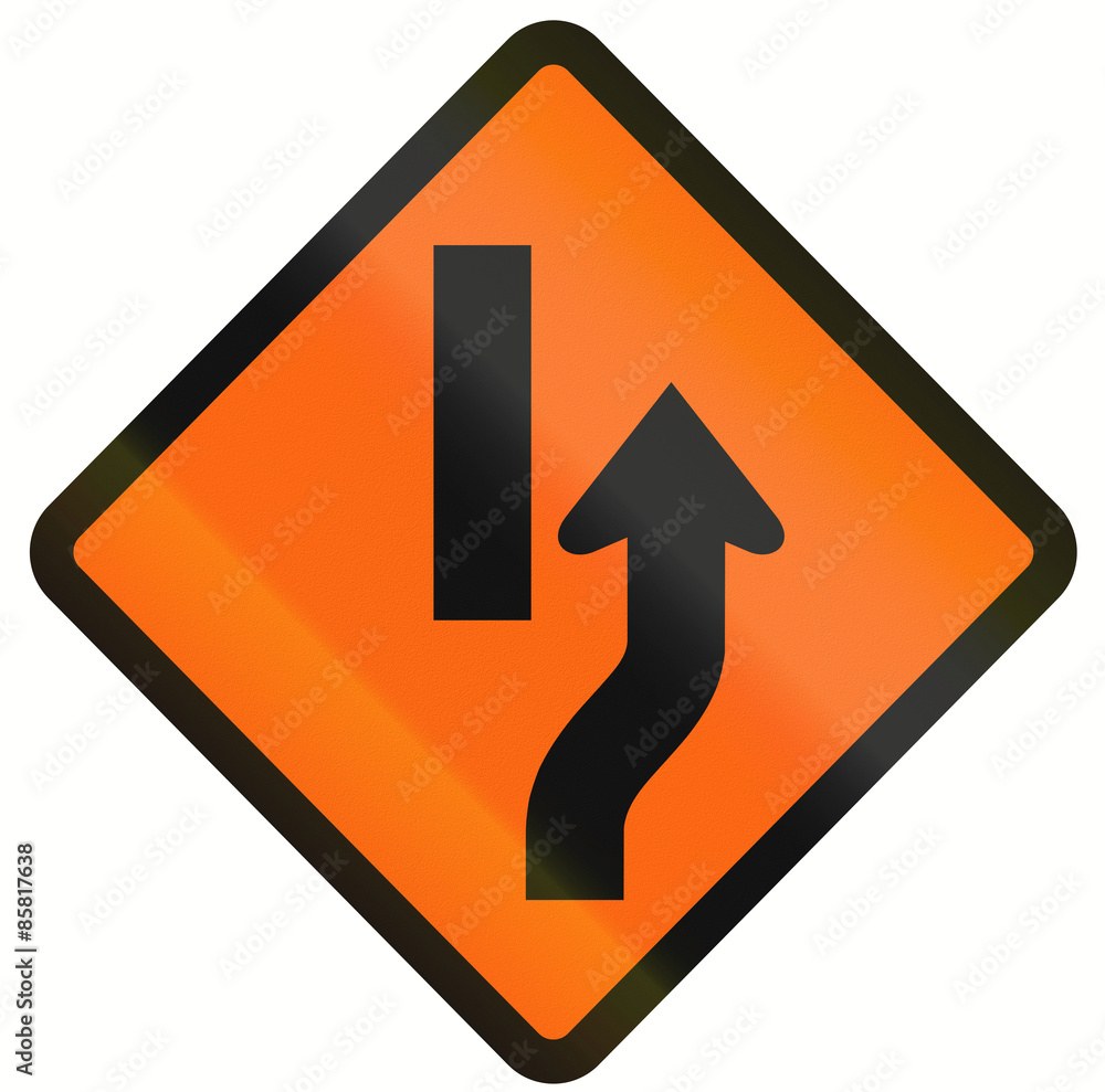 Indonesian temporary road warning sign: Diversion to the right Indonesian temporary road warning sign: Diversion to the right