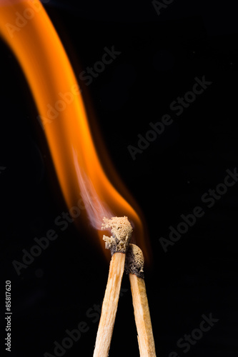 Match Stick extreme Closeup isolated on black background.