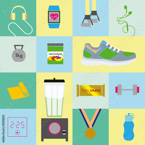 Fitness icons. Single elements. Vector design.
