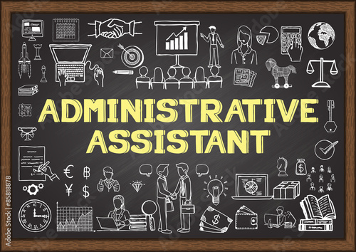 Business doodle about administrative assistant on chalkboard.