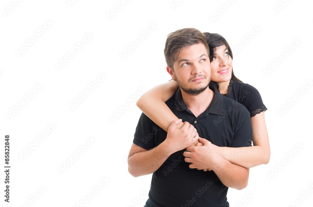 Beautiful young and brunette couple dreaming. Beautiful young and brunette couple dreaming.