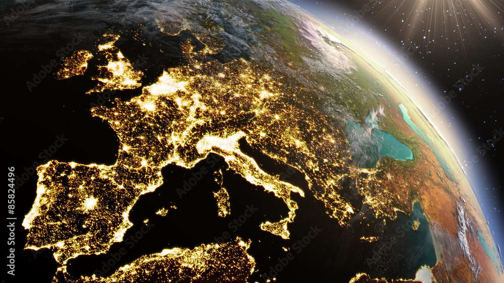 Planet Earth Europe zone using satellite imagery NASA Stock ...