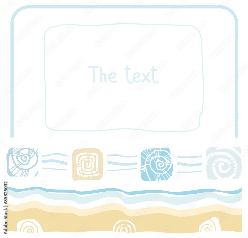 Frame, sea, ocean, beach, sand, shell, shellfish, color, flat. Frame, sea, ocean, beach, sand, shell, shellfish, color, flat.