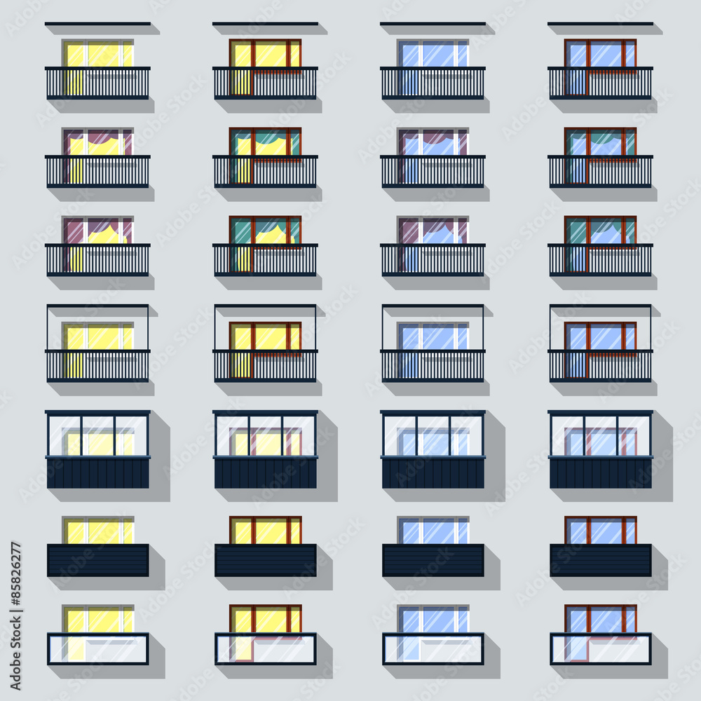 Set different types of balconies Stock Vector Adobe Stock