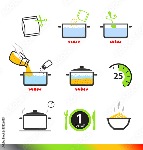 Cooking instruction icons isolated on white background. Vector illustration