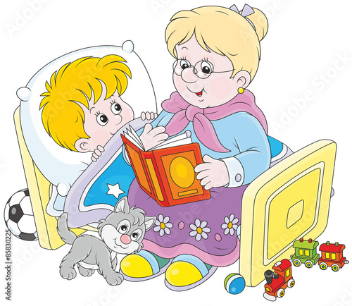 Grandmother reading aloud a...