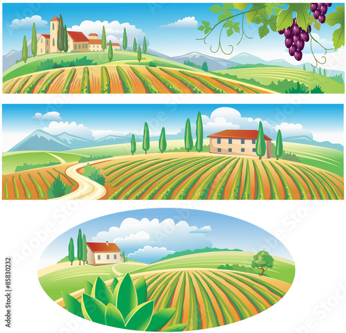 Banners with the agriculture landscape