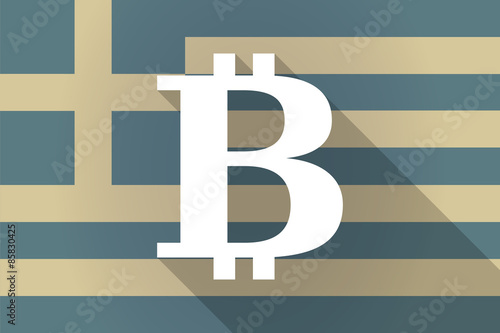 Greece  long shadow flag with a bit coin sign