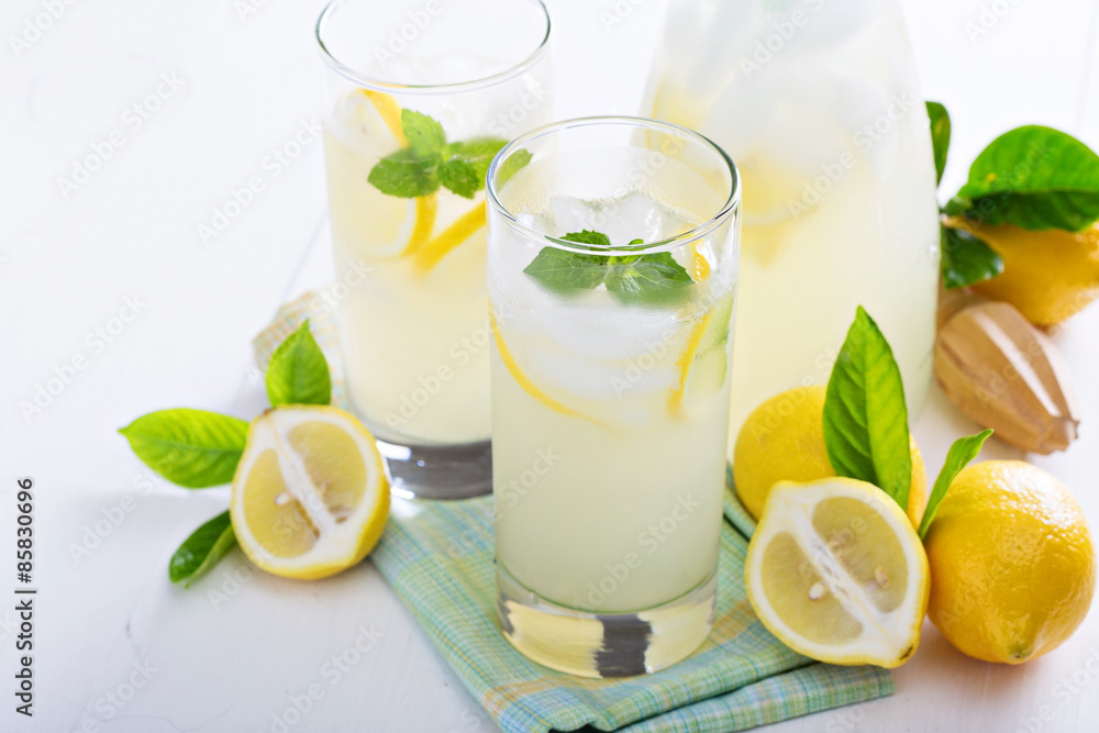 Homemade lemonade in tall glasses Homemade lemonade in tall glasses