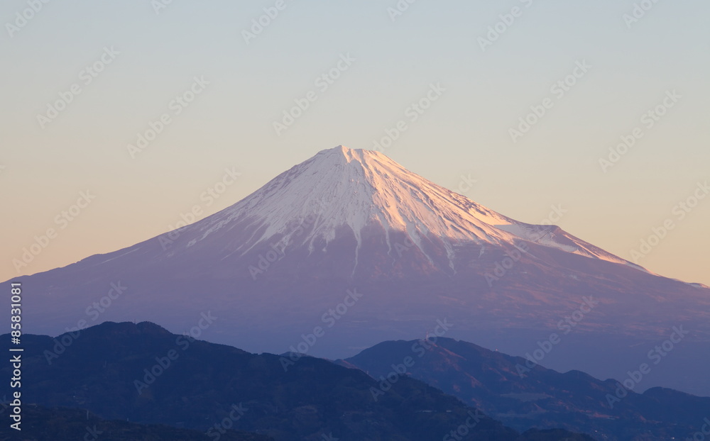 Top of Fuji mountain with morning sun light
