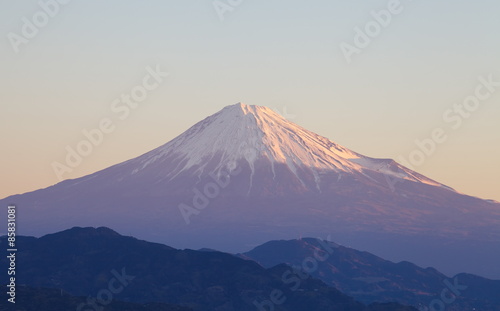 Top of Fuji mountain with morning sun light