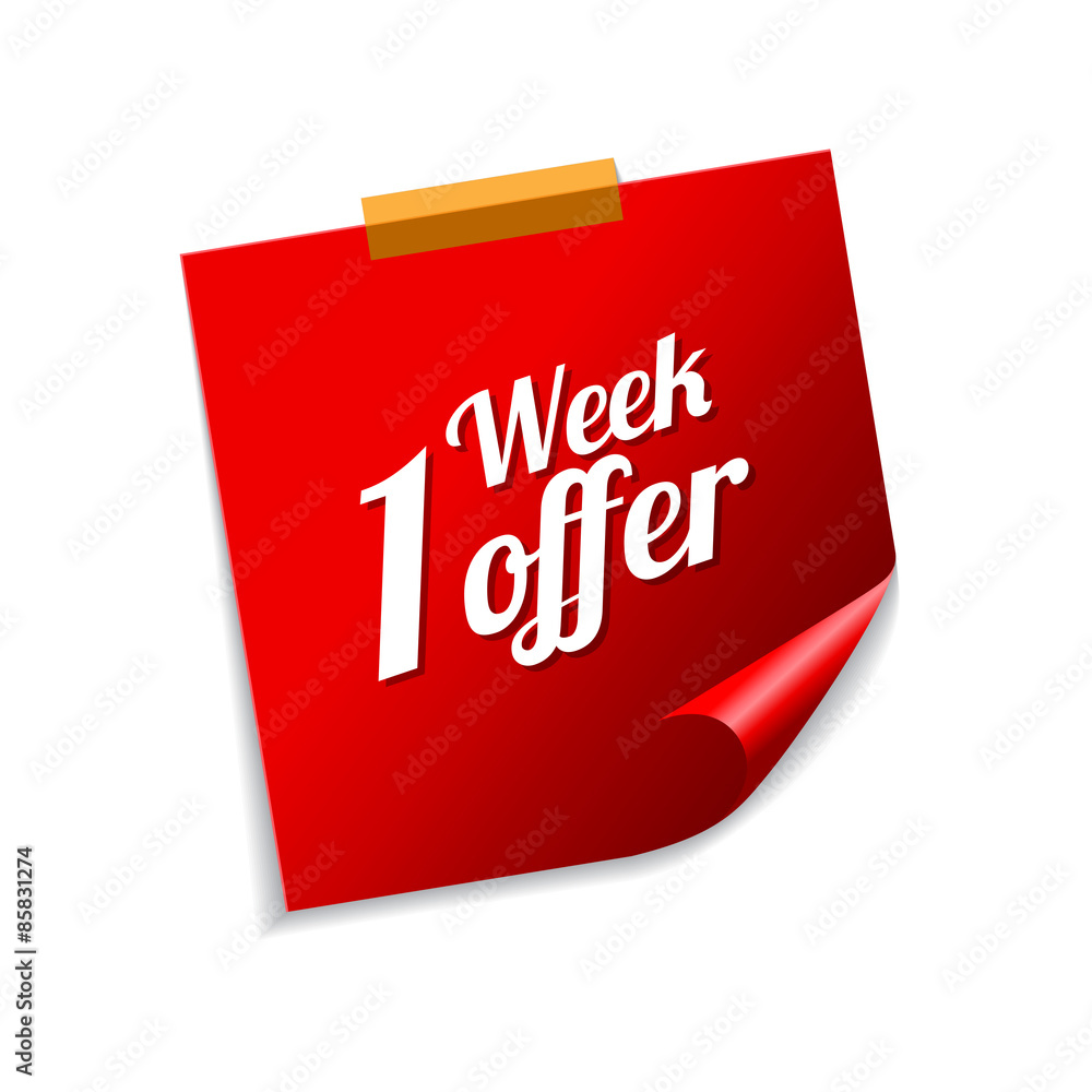 1 Week Offer Red Sticky Notes Vector Icon Design 1 Week Offer Red Sticky Notes Vector Icon Design