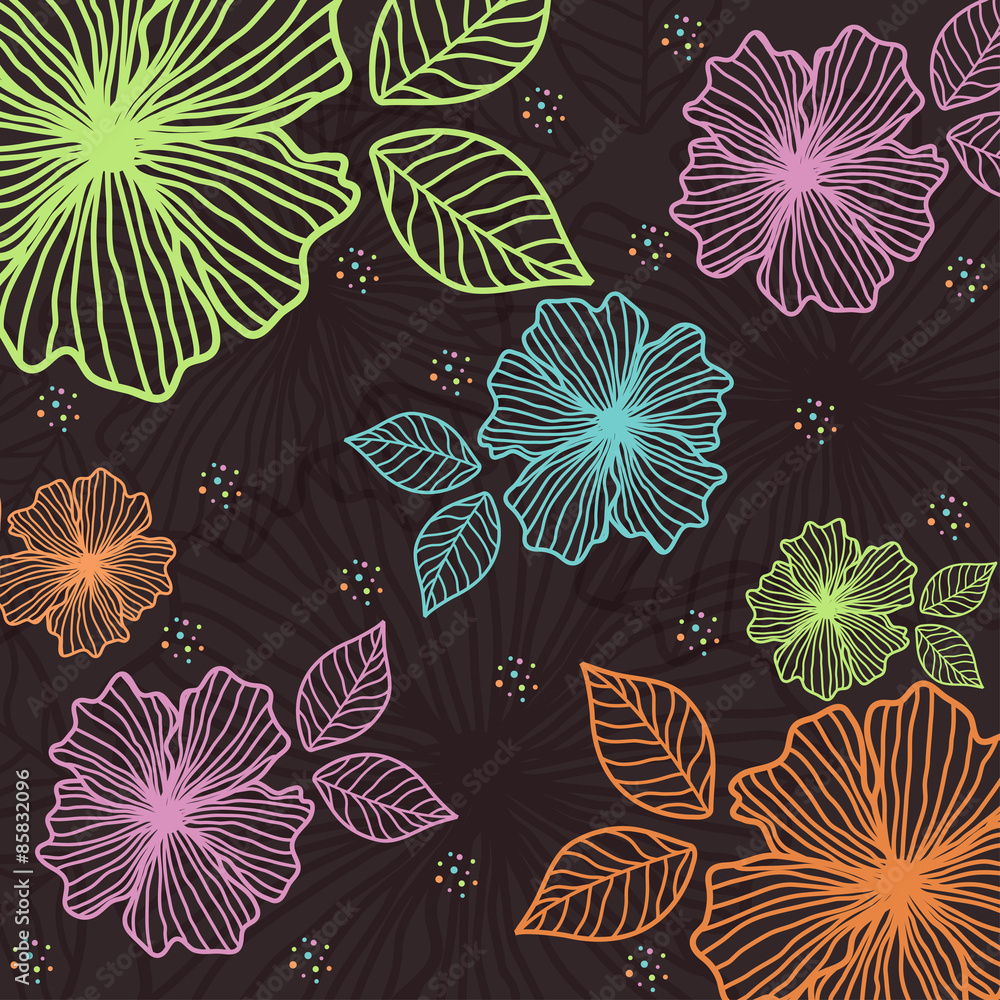 Dark background of colorful flowers