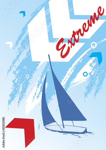 Abstract sea background.Blue yacht.Extreme sport