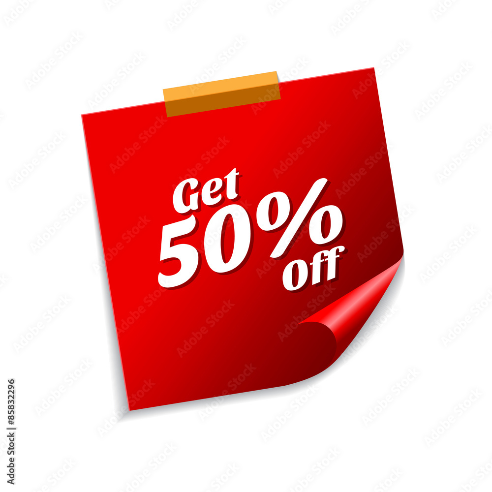 Get 50 Percent Red Sticky Notes Vector Icon Design Get 50 Percent Red Sticky Notes Vector Icon Design
