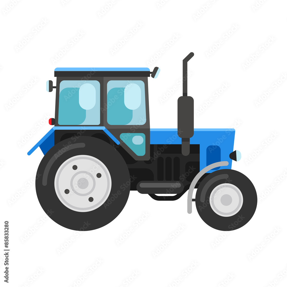 Blue tractor isolated on white