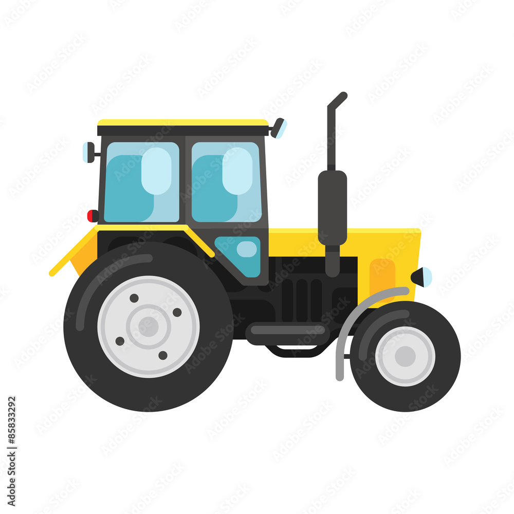 Yellow tractor isolated on white