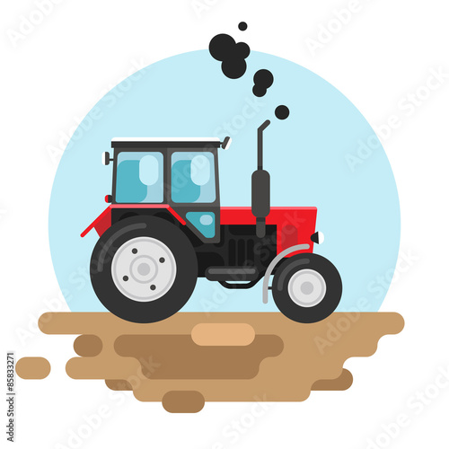 Red tractor a side view