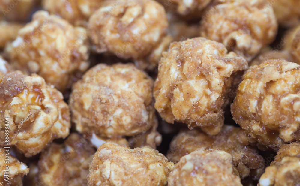 Close - up Almond and caramal popcorn Close - up Almond and caramal popcorn