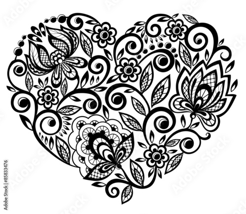 beautiful silhouette of the heart of lace flowers