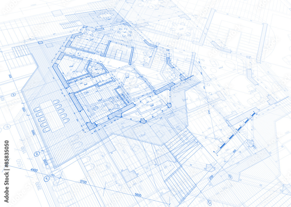 architecture blueprint - house plan / vector illustration
 - obrazy, fototapety, plakaty 