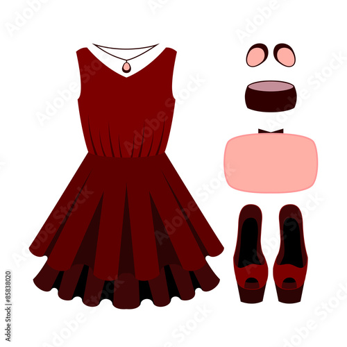 Set of trendy women's clothes with dress