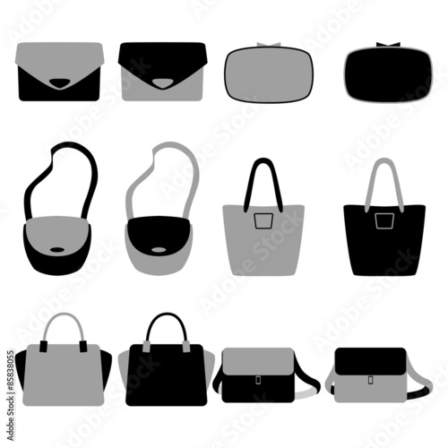 Set of grey and black isolated fashionably bags