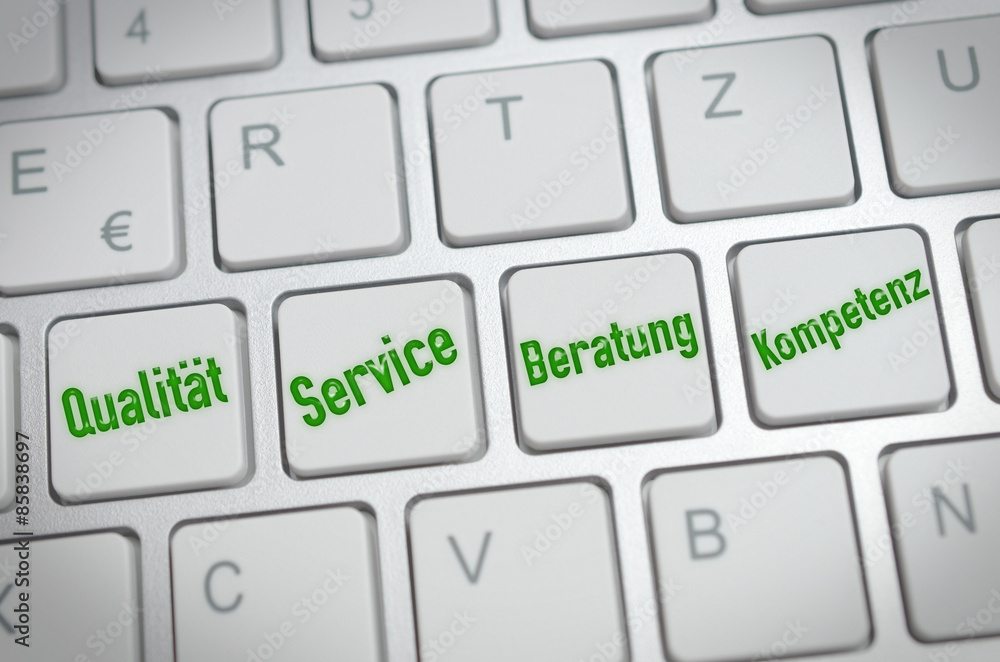Qualität, Beratung, Service, Kompetenz auf Tastatur Qualität, Beratung, Service, Kompetenz auf Tastatur
