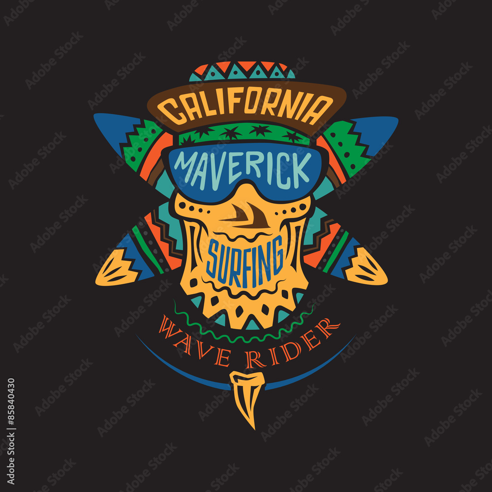 Surfing skull maverick color