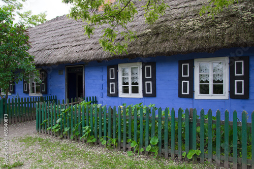 Old country cottage and flowers in Lowicz, Poland #85840873