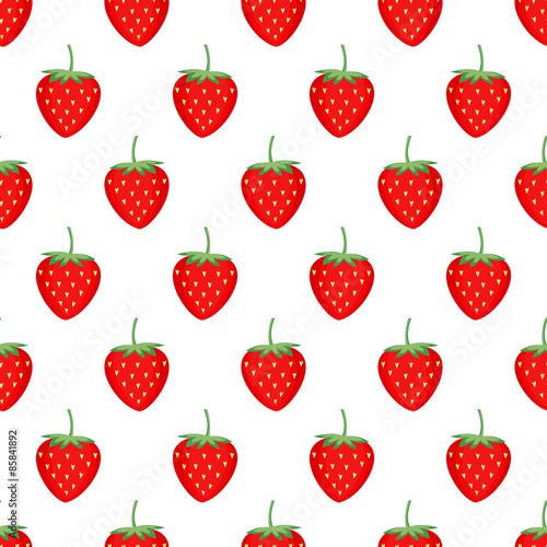 Seamless background with red strawberries. Cute vector strawberry pattern. Summer fruit illustration.