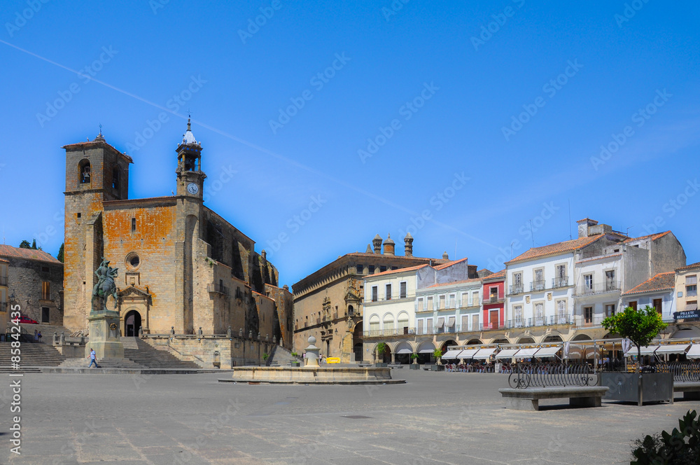 Main Square, tourism in Trujillo (Caceres, Spain), equestrian Pizarro statue